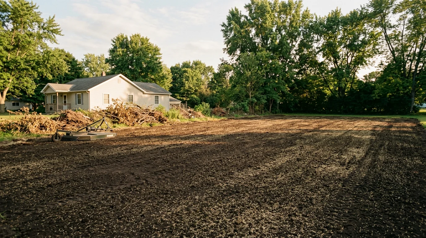Brush hogging and yard seeding work on residential property
